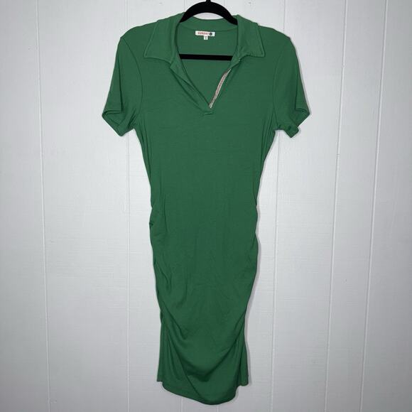 Sundry Women’s Short Sleeve Polo Dress Ruched Sides Green Size 3 Large - Picture 1 of 5